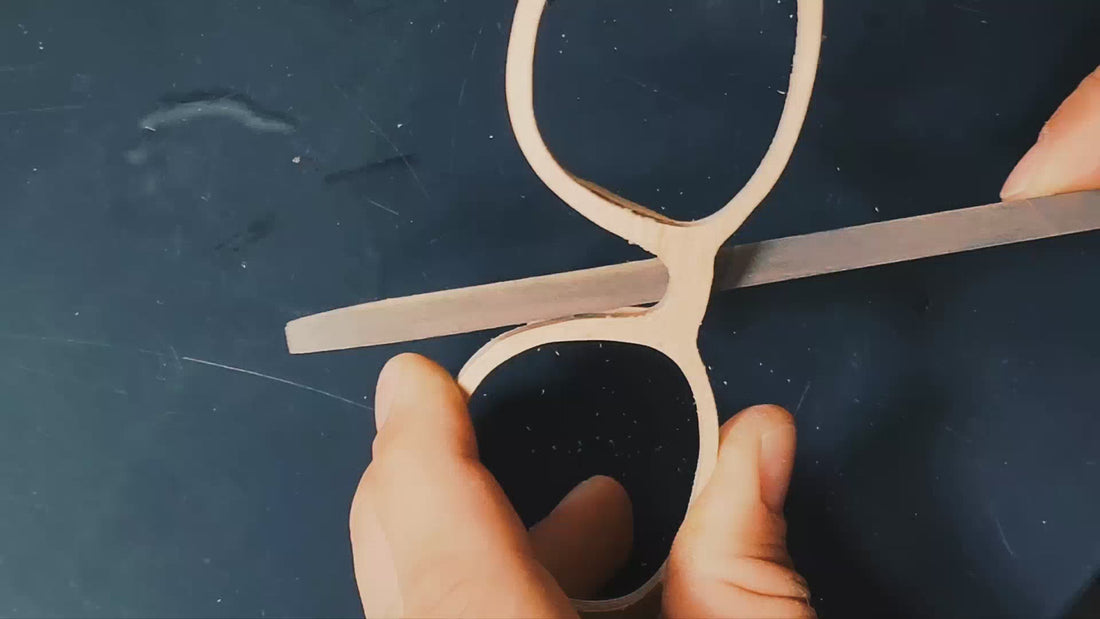 Video of a process of making wooden sunglasses. 